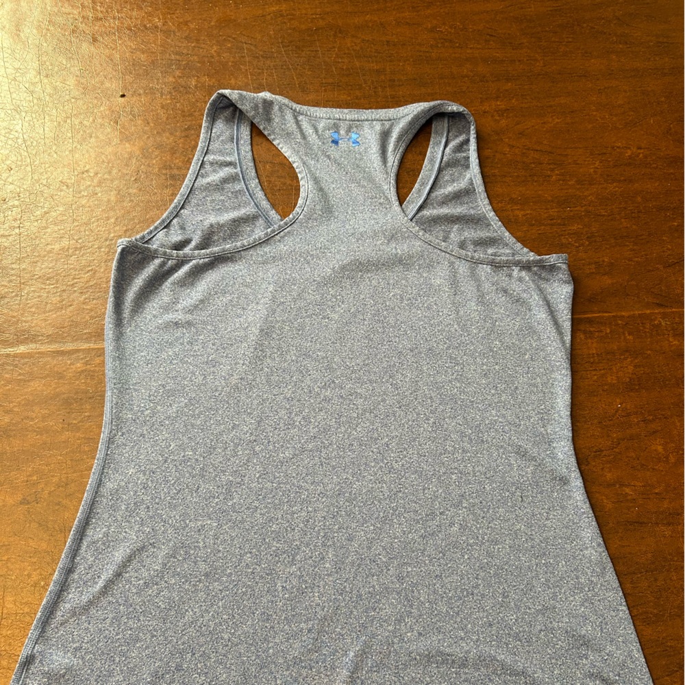 Under Armour Gym Time Women's Heat Gear Fitted Heathered Blue Tank Top. Large - Picture 7 of 9